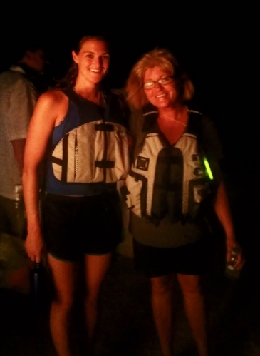 karen and maggie nighttime kayaking, Aug. 2012